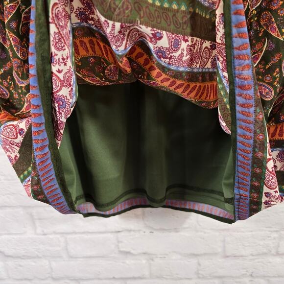 M Midnight Sky Paisley Print Mini Dress Women's Size M Sheer Long Sleeve Green - Picture 6 of 11